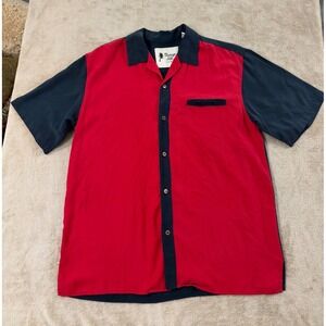 Vintage Silk Circa 1969 Shirt Mens Medium Red/blue Silk Colorblock Bowling EUC